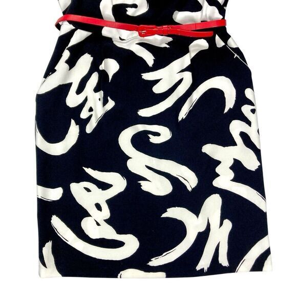 Emma & Michele Midi Dress Women 14 Black White Printed Belted 70s Classy Elegant - Picture 3 of 16